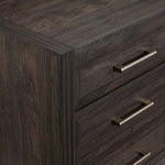 Modern Edge filing cabinet close-up showing dark grey finish, bar pull hardware and picture frame moulding