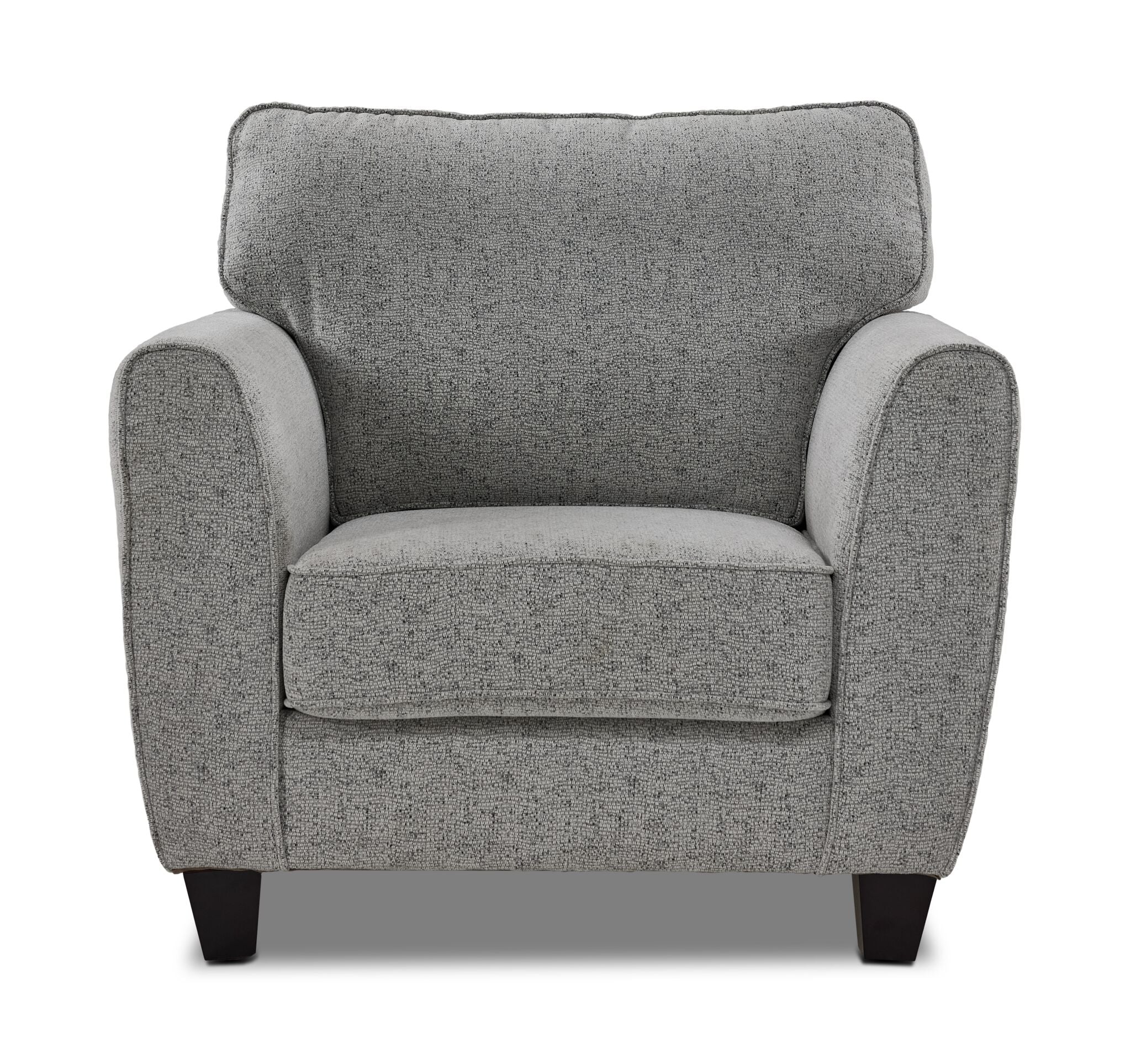 Moncton light grey chair with plush seat cushion, clean contemporary shape and front view