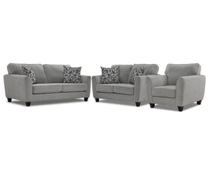 Moncton Sofa, Loveseat and Chair Set - Light Grey