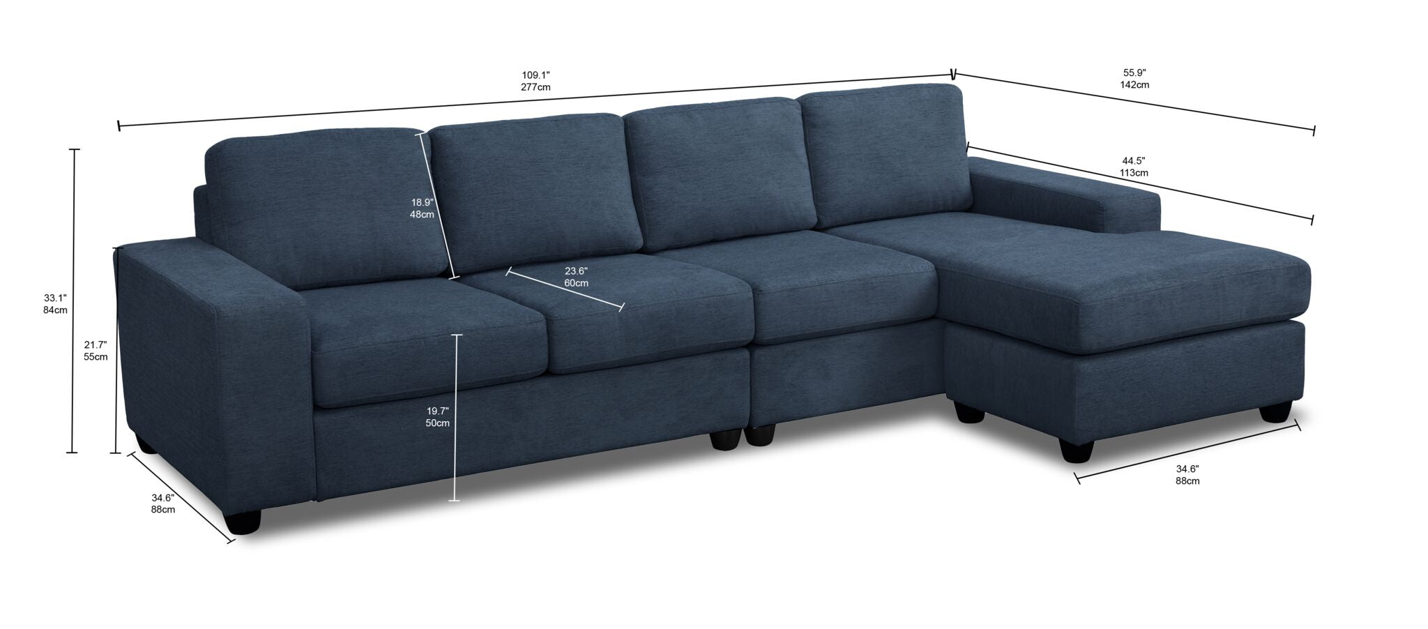 Neptune 2-Piece Sectional with Reversible Chaise - Blue