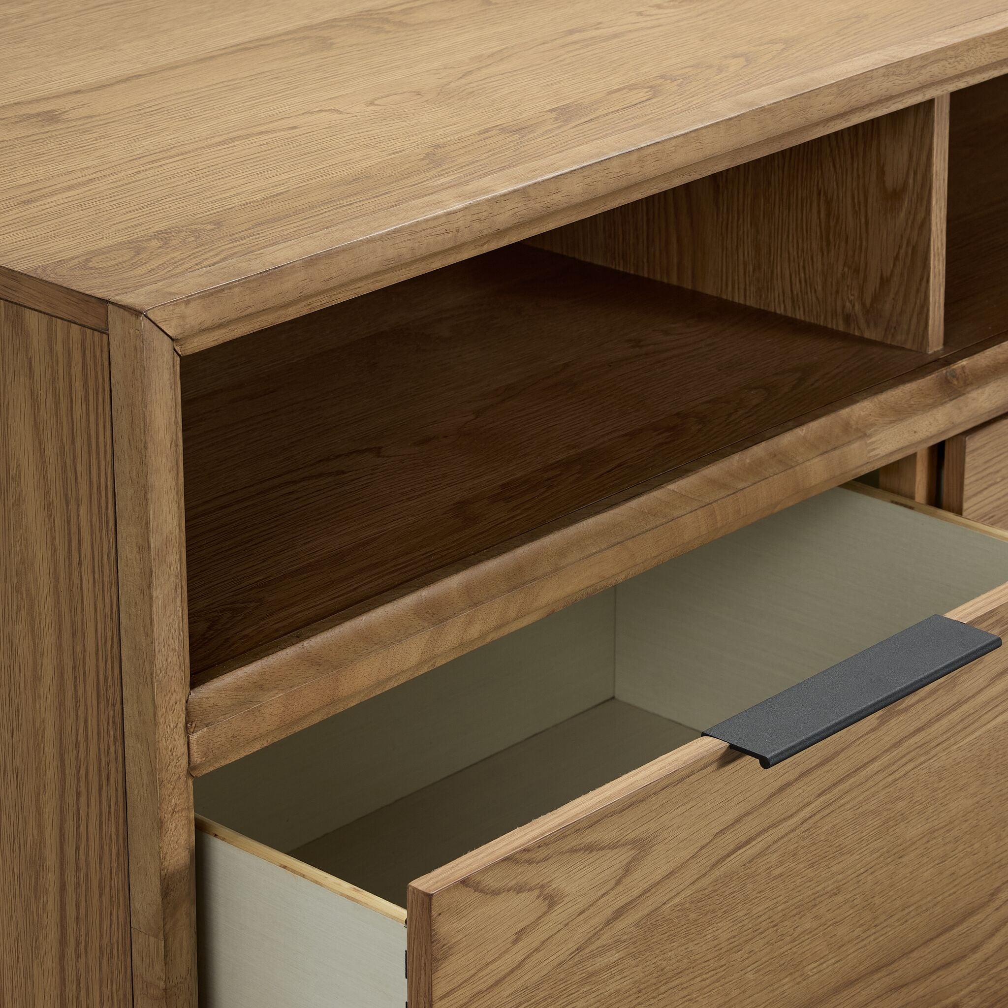 Feeling Connected - Newport 70" TV Stand - Oak and Black