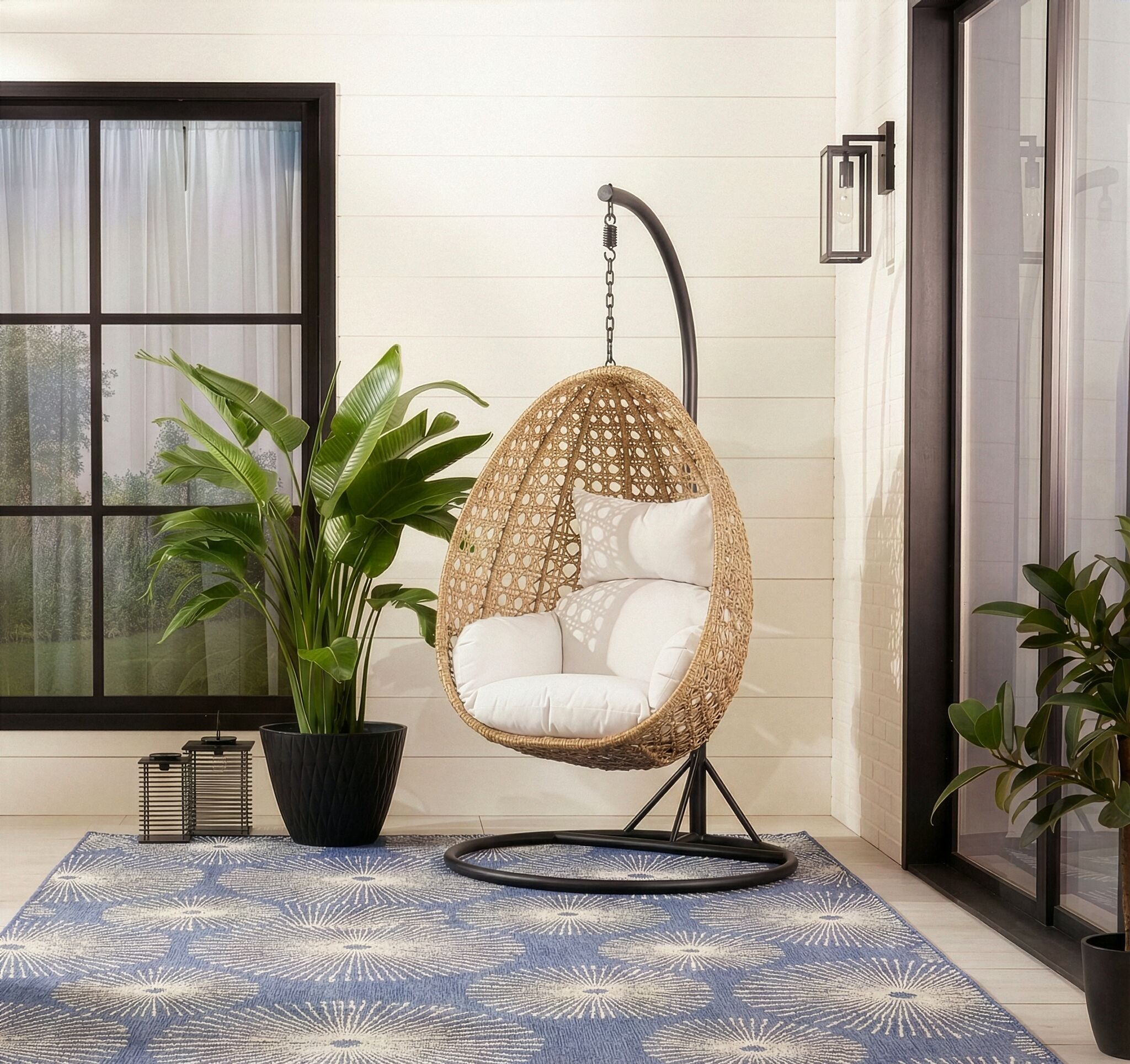 Oasis Outdoor Egg Chair- Beige , Brown