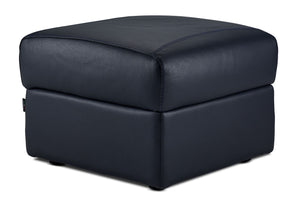 Orlando-Ray Leather Storage Ottoman - Navy Blue