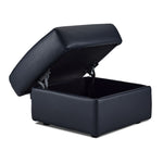 Orlando-Ray Leather Storage Ottoman - Navy Blue