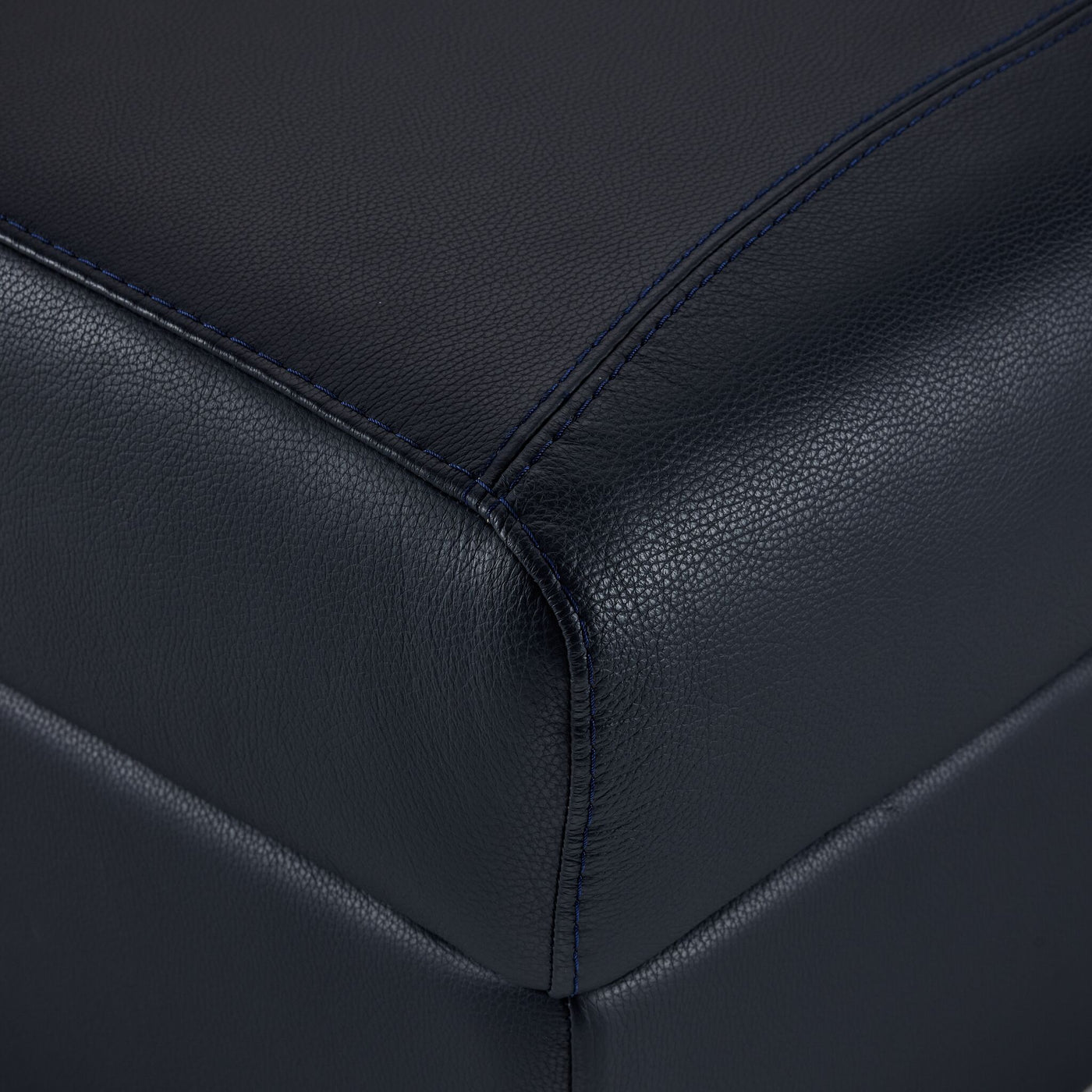 Orlando-Ray Leather Storage Ottoman - Navy Blue