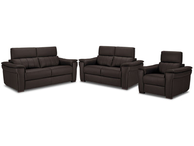 Orlando-Ray Leather Sofa, Loveseat and Chair Set - Chocolate