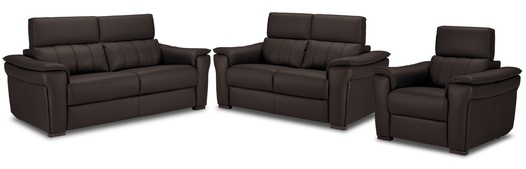 Orlando-Ray Leather Sofa, Loveseat and Chair Set - Chocolate