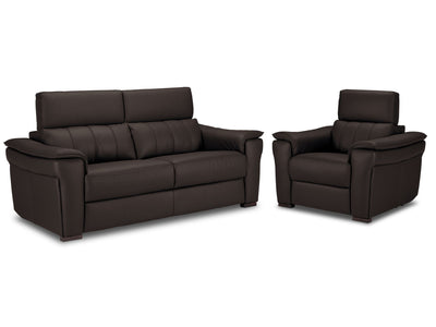 Orlando-Ray Leather Sofa and Chair Set - Chocolate