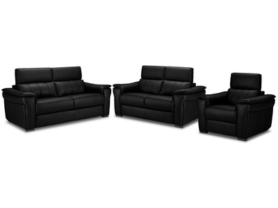 Orlando-Ray Leather Sofa, Loveseat and Chair Set - Black