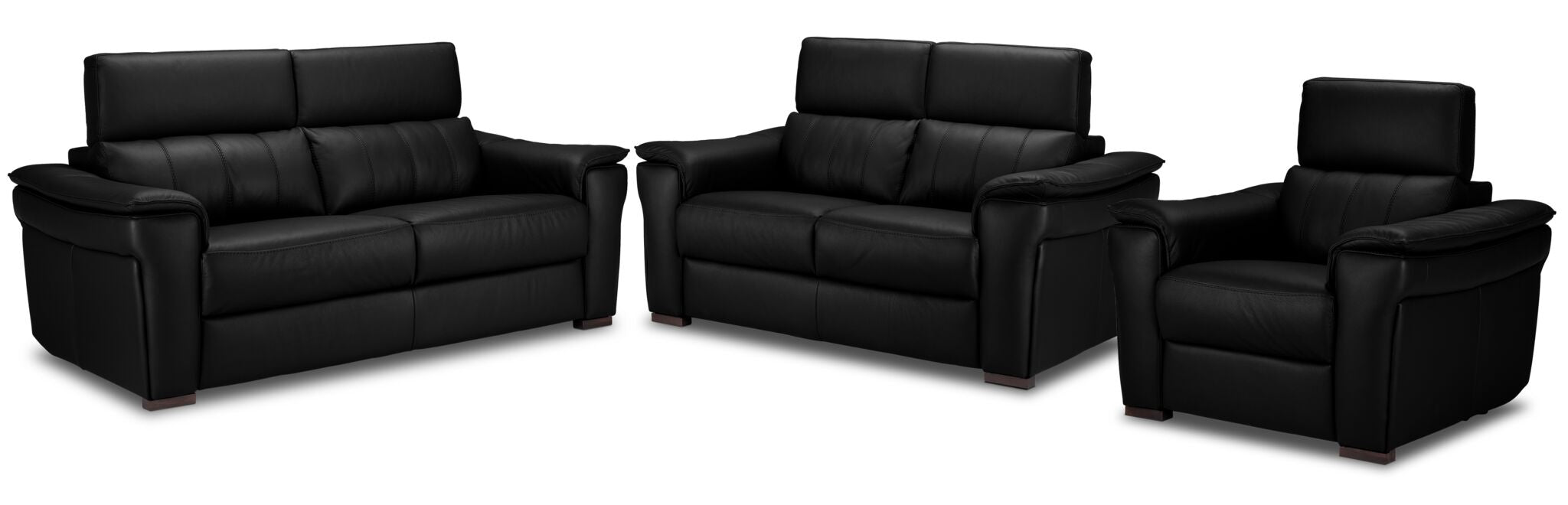 Orlando-Ray Leather Sofa, Loveseat and Chair Set - Black