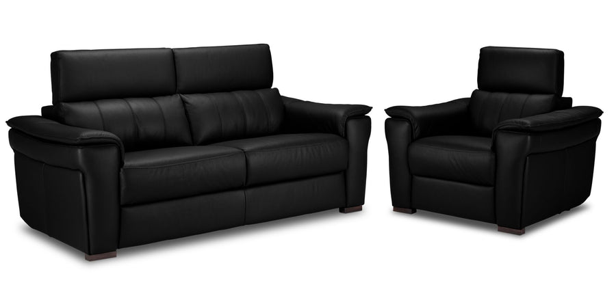 Orlando-Ray Leather Sofa and Chair Set - Black
