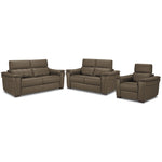 Orlando-Ray Leather Sofa, Loveseat and Chair Set - Taupe