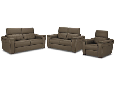 Orlando-Ray Leather Sofa, Loveseat and Chair Set - Taupe