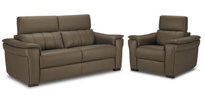 Orlando-Ray Leather Sofa and Chair Set - Taupe