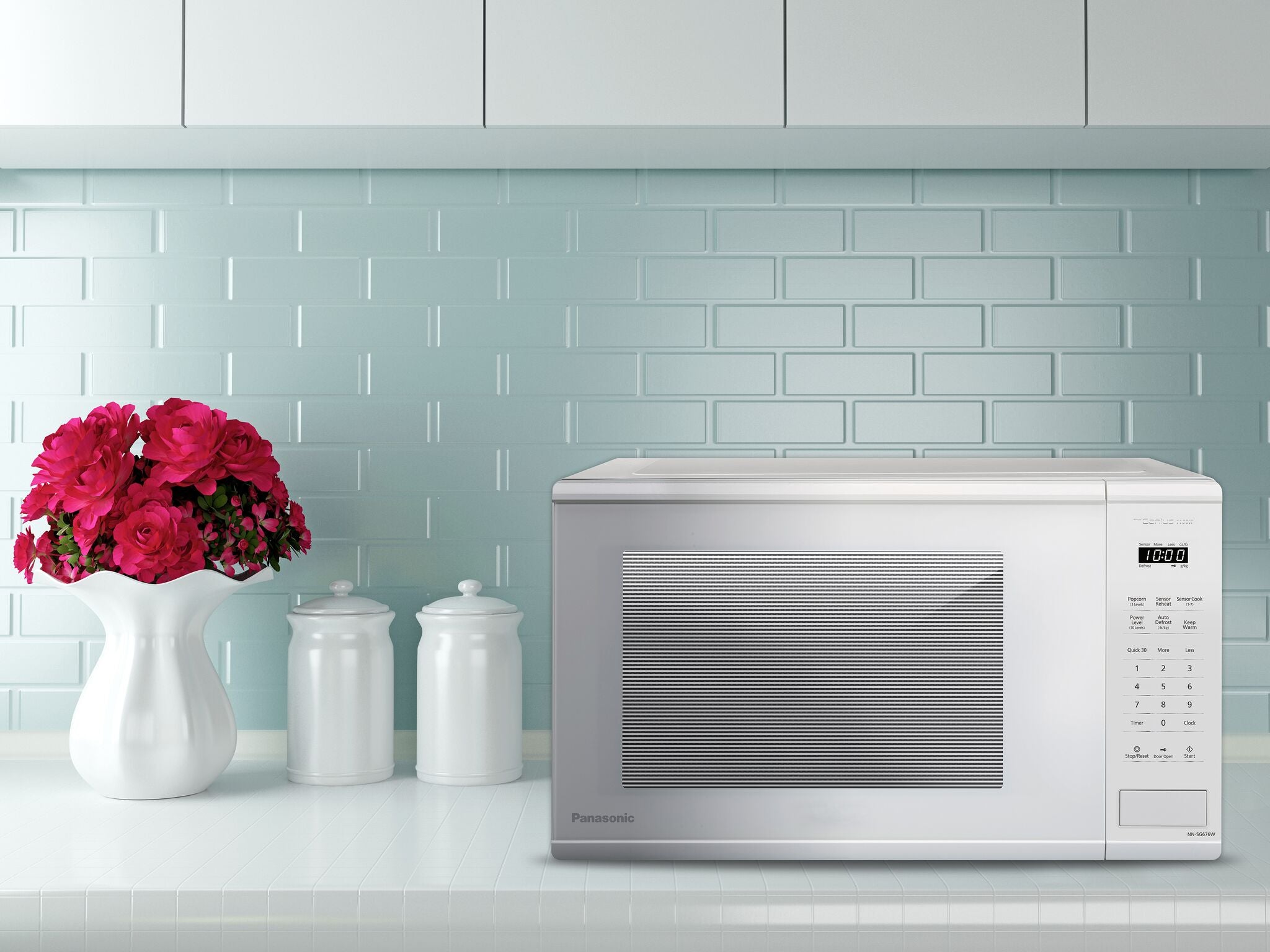 343　Panasonic　家庭用　大容量　11キロ　6キロ　左開き　極美品 Panasonic White Countertop Microwave with Genius Sensor (1.3 Cu.Ft