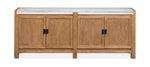 Plum Creek 70-inch Sierra Brown TV stand with marble top, centre media shelves and cabinet storage
