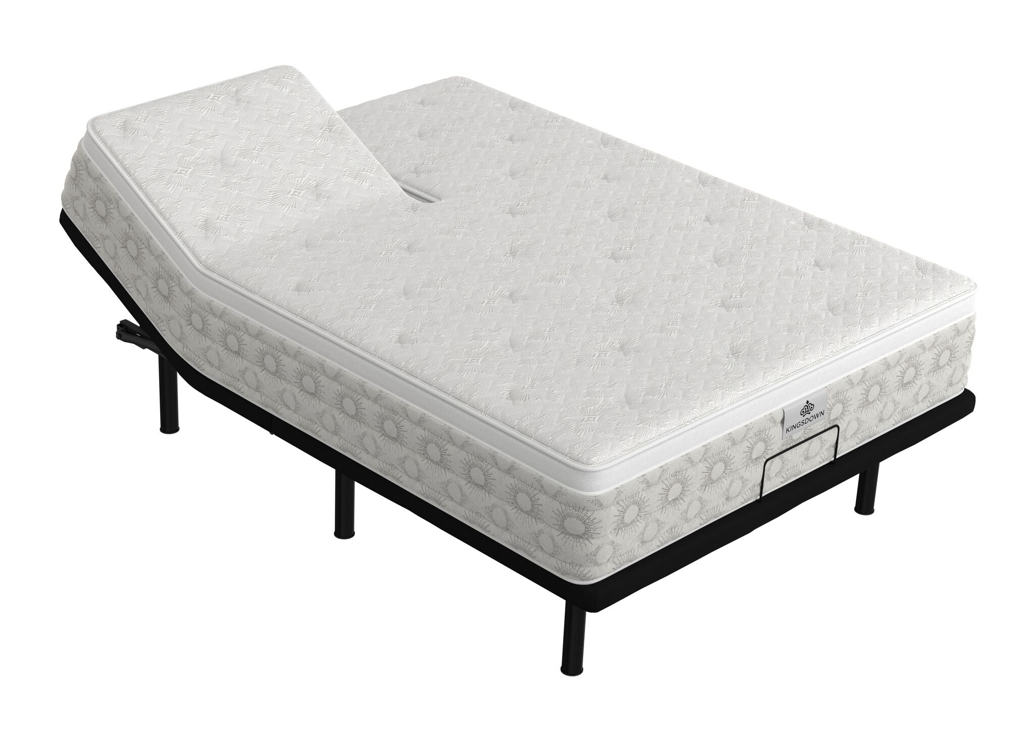 Kingsdown Quinlan Plush Euro Top king split-head mattress on an adjustable base with one side raised