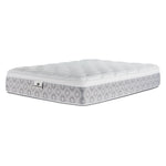 Kingsdown Quinlan Plush Euro Top king mattress with a white tufted top and grey patterned sides