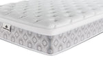Close-up of the Kingsdown Quinlan Plush Euro Top Queen RV mattress showing the tufted top and patterned side