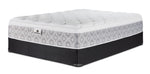 Kingsdown Quinlan Plush Euro Top queen mattress and black boxspring set, shown at an angle