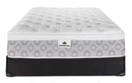Front view of the Kingsdown Quinlan Plush Euro Top full mattress and black boxspring set