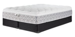 Kingsdown Quinlan Plush Euro Top queen mattress with two black split boxsprings, shown at an angle
