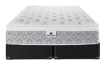Front view of the Kingsdown Quinlan Plush Euro Top queen mattress with two black split boxsprings
