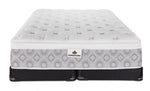 Front view of the Kingsdown Quinlan Plush Euro Top king mattress with two black split low-profile boxsprings