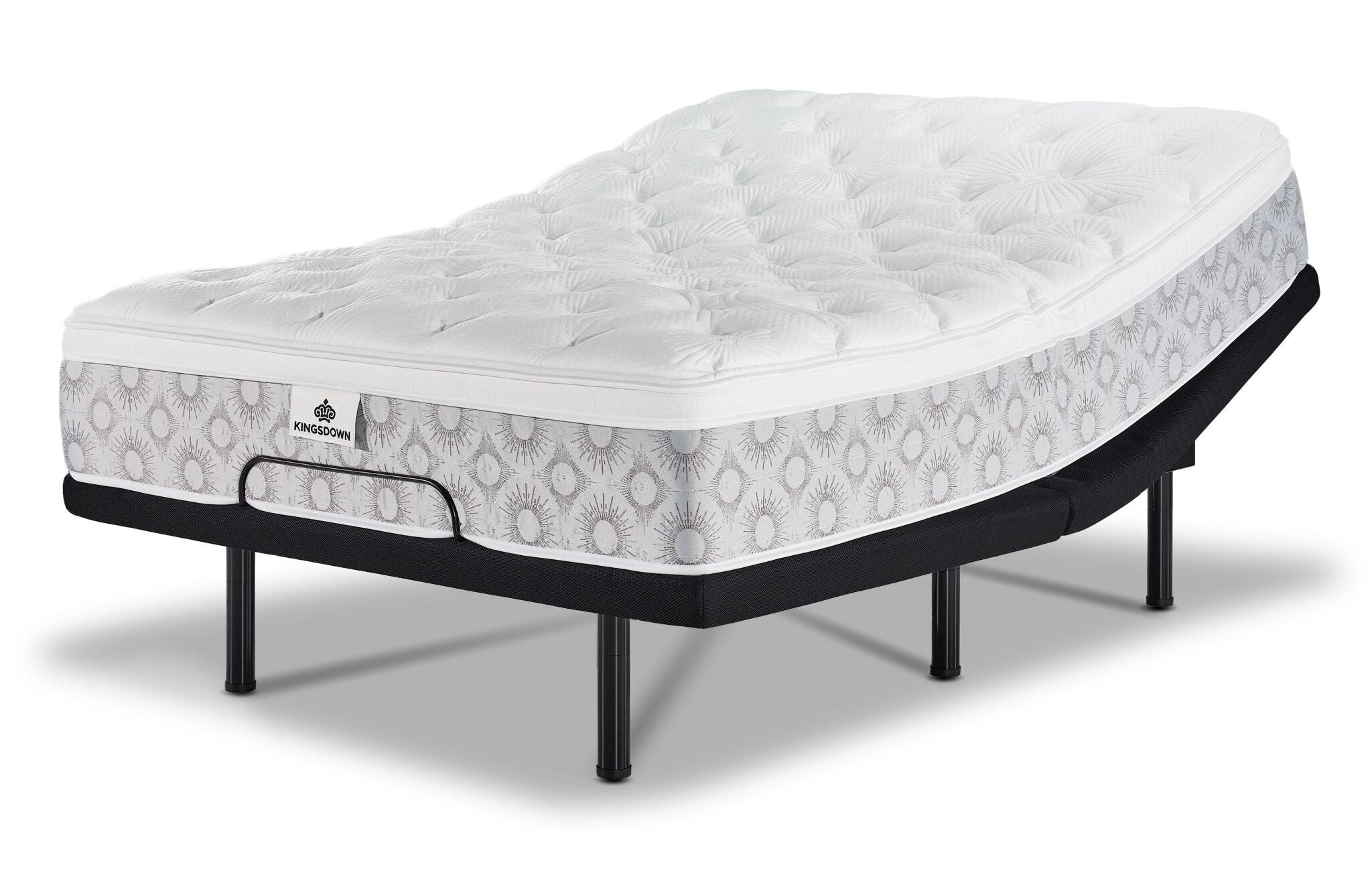 Kingsdown Quinlan Plush Euro Top king mattress on an L2 Pro adjustable base with head and foot raised