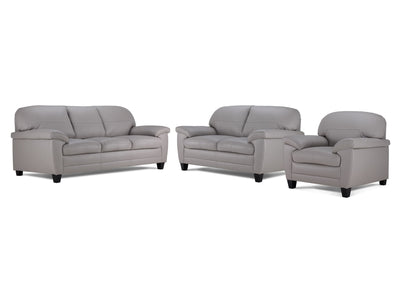 Raphael Leather Sofa, Loveseat and Chair Set - Cloud Grey