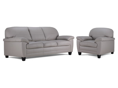 Raphael Leather Sofa and Chair Set - Cloud Grey