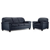 Raphael Leather Sofa and Chair Set -Navy