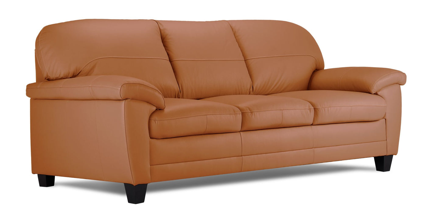 Raphael Leather Sofa, Loveseat and Chair Set- Saddle