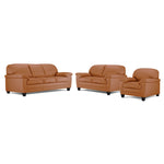 Raphael Leather Sofa, Loveseat and Chair Set- Saddle