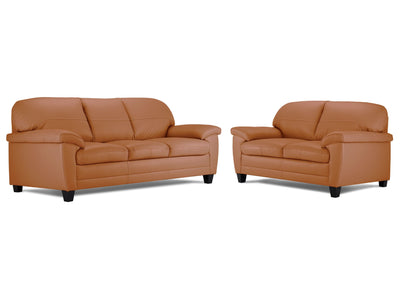 Raphael Leather Sofa and Loveseat Set- Saddle