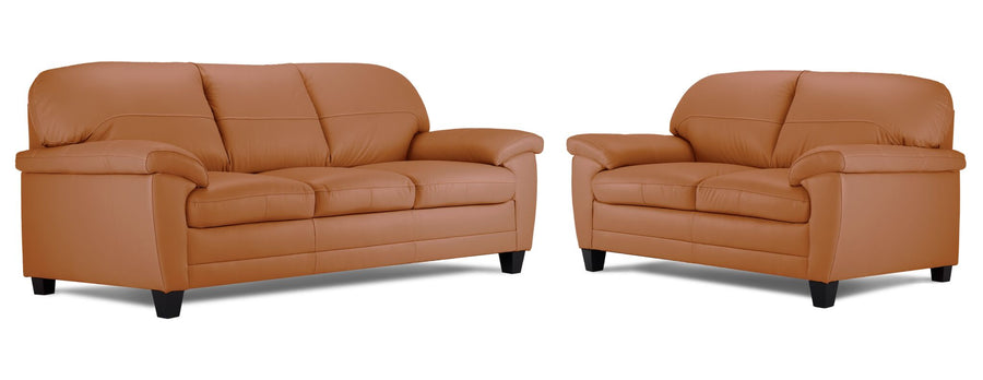 Raphael Leather Sofa and Loveseat Set- Saddle