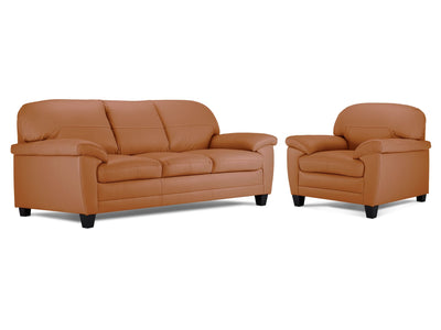 Raphael Leather Sofa and Chair Set - Saddle