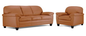 Raphael Leather Sofa and Chair Set - Saddle