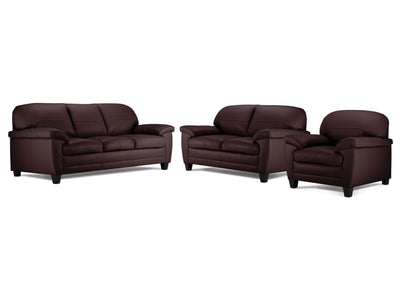 Raphael Leather Sofa, Loveseat and Chair Set - Mocha