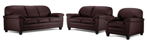 Raphael Leather Sofa, Loveseat and Chair Set - Mocha