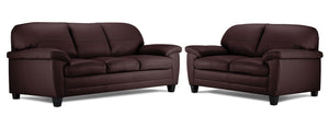 Raphael Leather Sofa and Loveseat Set - Mocha