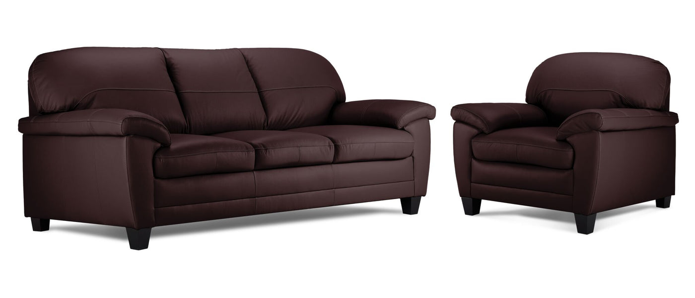 Raphael Leather Sofa and Chair Set - Mocha