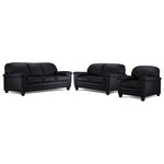 Raphael Leather Sofa, Loveseat and Chair Set - Raven