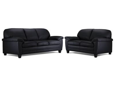 Raphael Leather Sofa and Loveseat Set - Raven