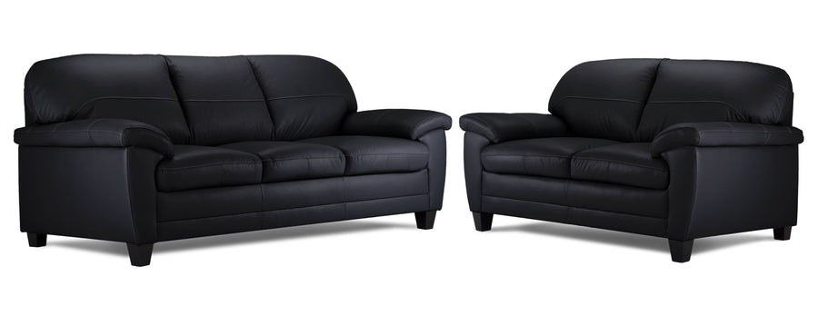 Raphael Leather Sofa and Loveseat Set - Raven