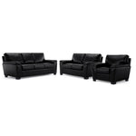 Reynolds Leather Sofa, Loveseat and Chair Set - Black