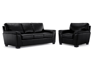 Reynolds Leather Sofa and Chair Set - Black