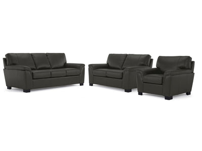 Reynolds Leather Sofa, Loveseat and Chair Set - Dark Grey