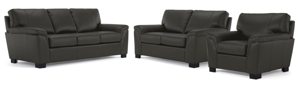 Reynolds Leather Sofa, Loveseat and Chair Set - Dark Grey