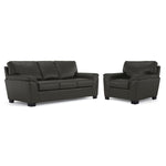 Reynolds Leather Sofa and Chair Set - Dark Grey